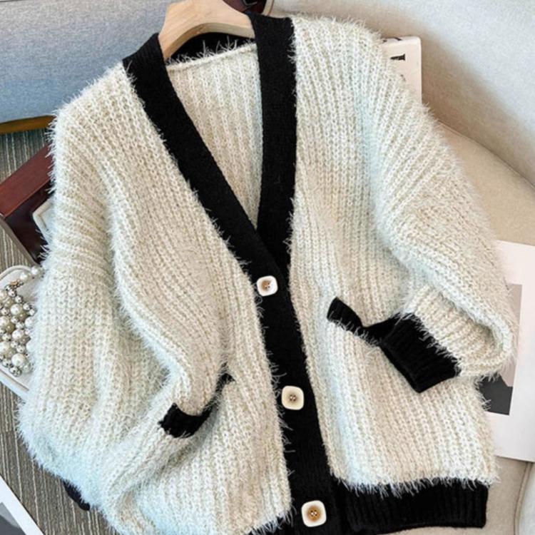 

Европейский свитер крупной вязки женский элегантный с длинным рукавом в ленивом стиле осенне-зимние топы M