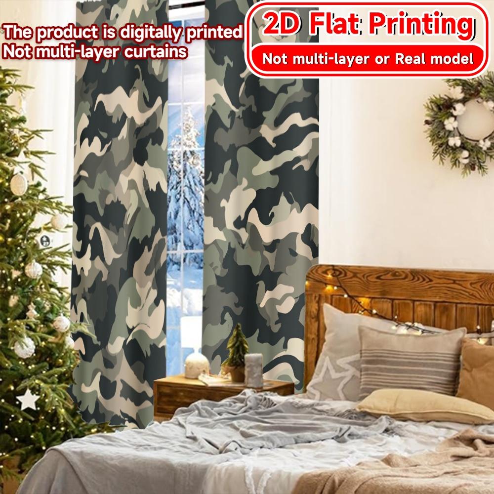 Stampa Piatta 2D, 2 Pezzi Tende Moderne Camo Celebration Stampate Digitalmente Tessuto Lavabile in Lavatrice Tende Decorative per le Feste per