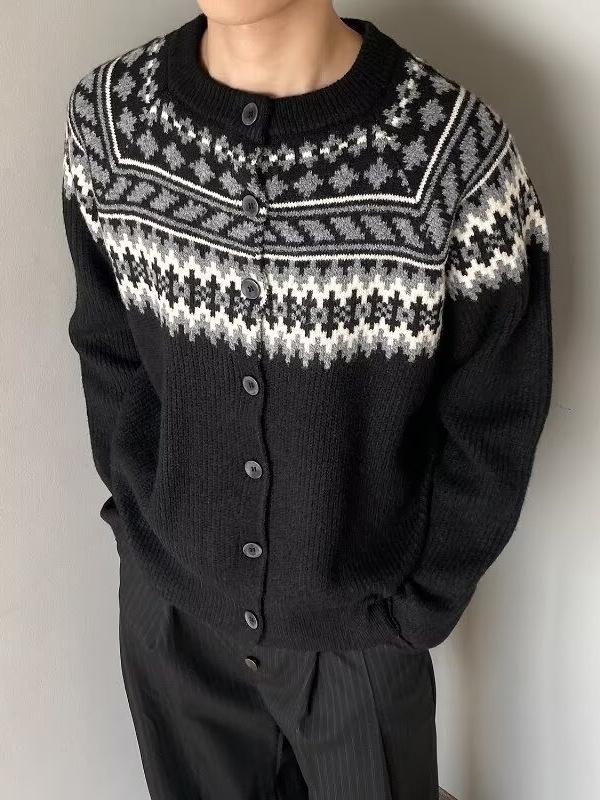 Unisex Fair Isle Button Cardigan - Autumn/Winter Retro Ethnic Knitwear