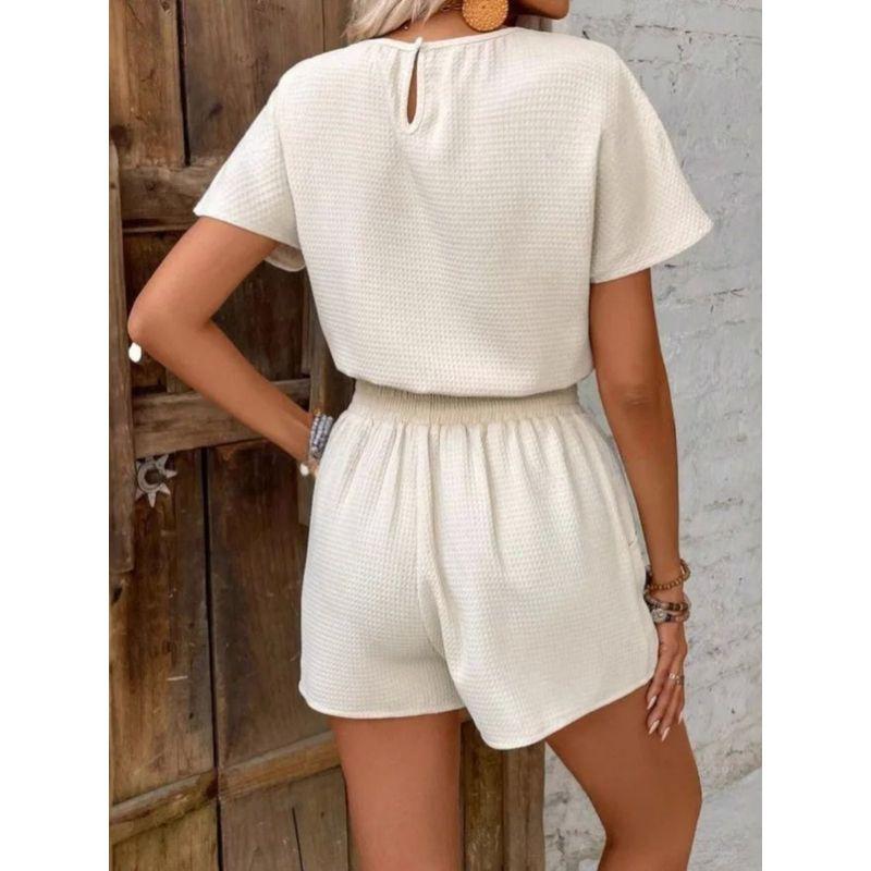Solid Color Round Neck Top and Shortset Pure Color Crew Neck Tops Shorts Suit