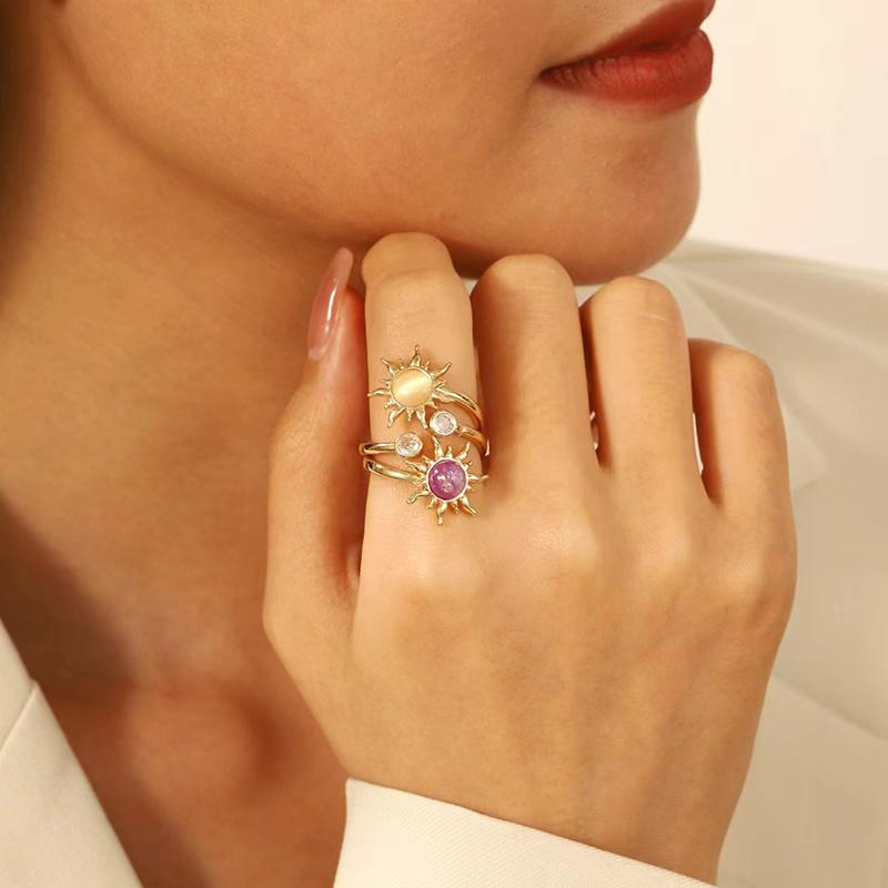 Luxury Zircon Rings for Women Purple Aesthetic Finger Ring Exquisite Vintage Ring Open Adjustable Wedding Party Jewelry Gift Goth Ring