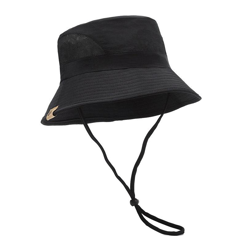 Outdoor sunscreen drawstring bucket hat women's summer quick-drying breathable mountaineering hat men's casual windproof big-brimmed sun hat