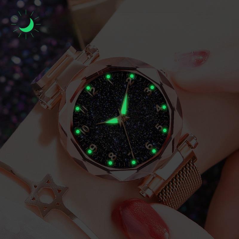 Orologio da Donna Cielo Stellato Quadrante Luminoso Chiusura Magnetica Orologio da Polso al Quarzo Moda Casual Orologio Bracciale
