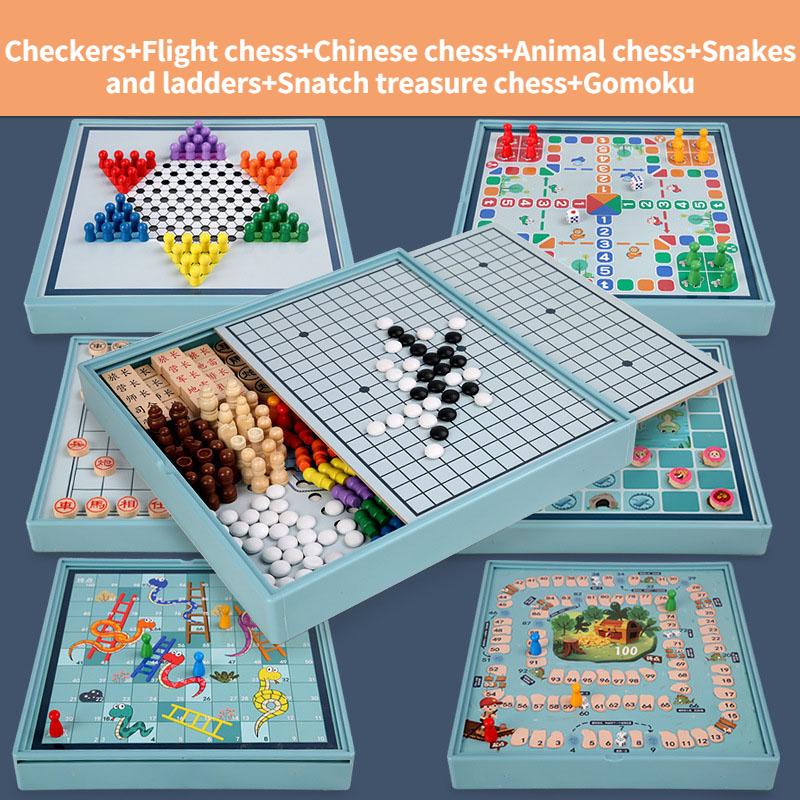 Wooden Multi-Function Flight Chess Checkers For Kids Chinese And International Chess Animal Chess Gobang Educational Toys Board