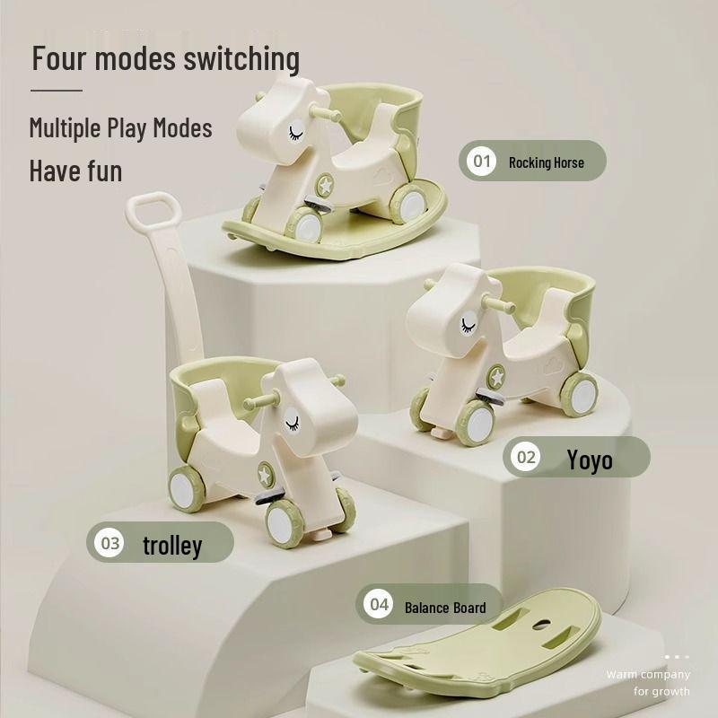 Happy Tree Dual-Use Wooden Rocking Horse & Slider for Infants & Toddlers with Free Shipping