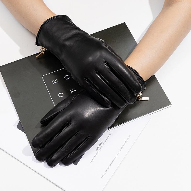 Adult Genuine Leather Gloves Women's Sheepskin Touch Screen Fashionable Driving and Cycling Windproof Gloves for Autumn and Winter