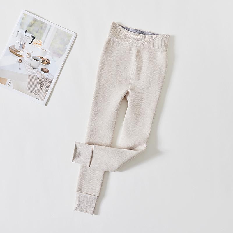 Children's Winter Fleece-Lined Cotton Leggings with Hip-Lifting Lambskin, Warm Nine-Point Design