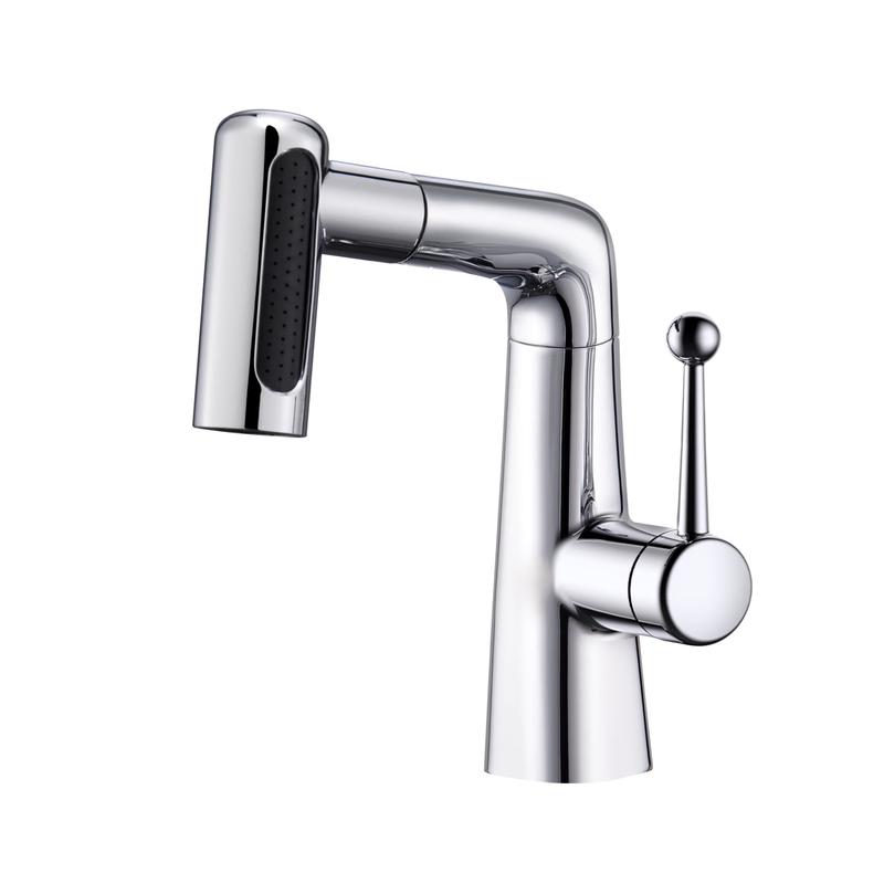TaiJuFu Electroplated Silver Pull-Out Basin Faucet (Single Cold)