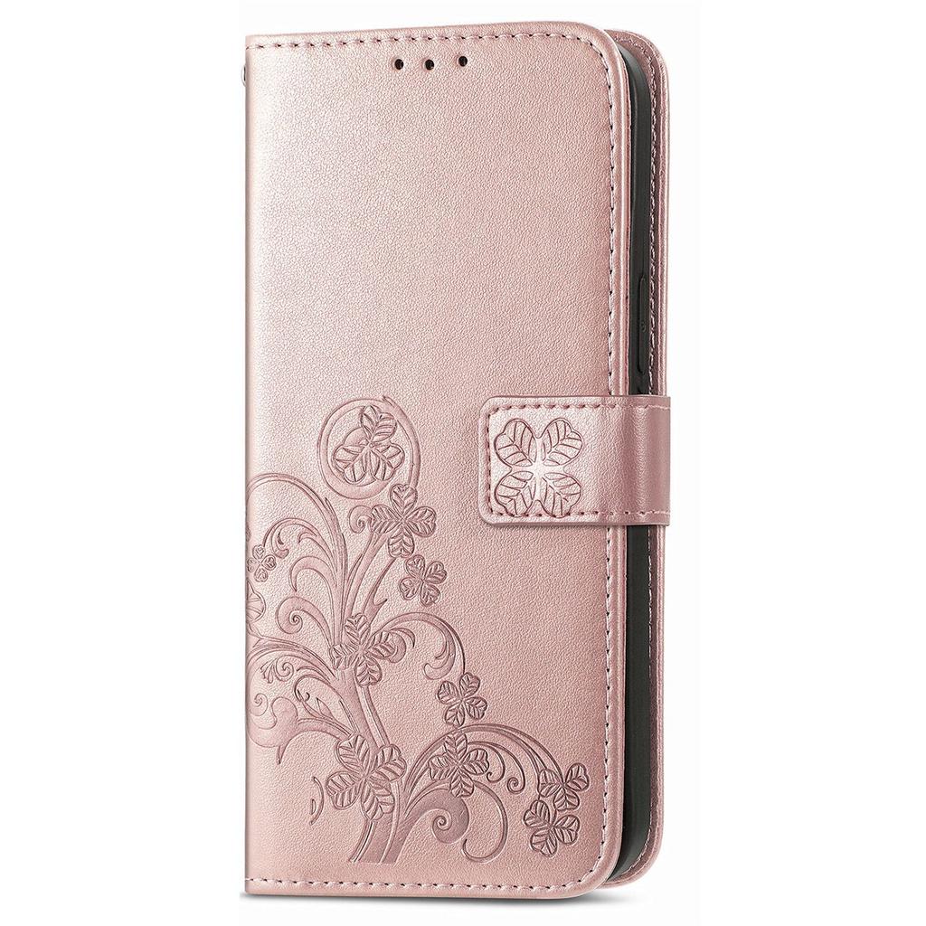 Leather Wallet Flip Case for VIVO V70 FE V60 V50 V40 V30 V29 V29E V50E V27E Lite Pro SE Embossed Clover Floral Design