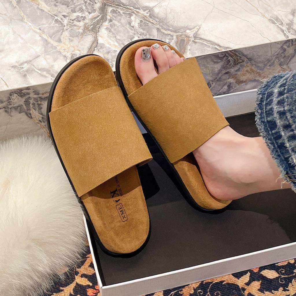 Premium sense simple one-word slippers women's 2025 new fashion versatile lazy with skirt casual open-toed slippers