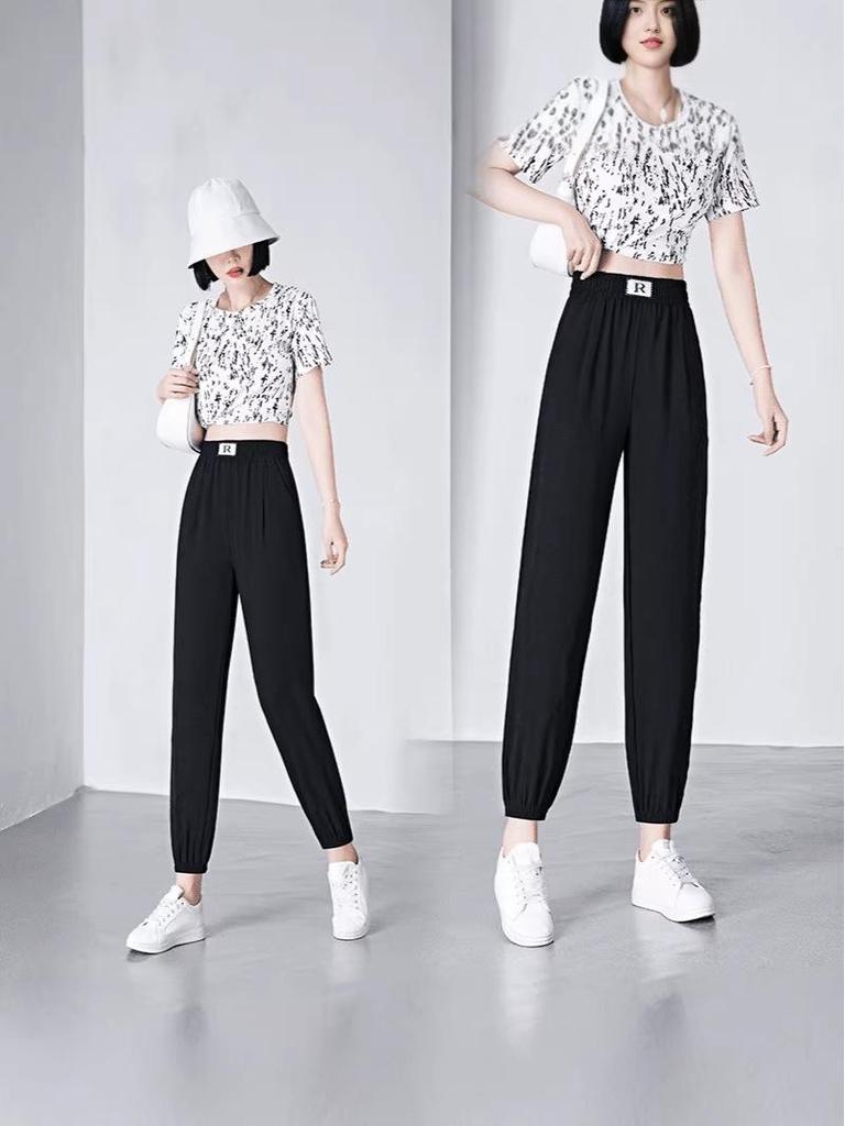 Summer High-Waisted Tapered Cropped Harem Pants for Middle-aged and Elderly Women - Loose, Slimming, Plus Size