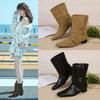 Woman Short Boots  Autumn Suede Leather Square Toe Women Heel Midsole Boots Low Heel Buckle Strap Retro Botas Para Mujer
