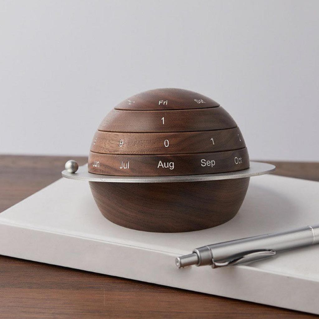 Holz Drehbarer Erdkalender Schmuckstück Abnehmbarer Ewiger Kalender Dekoration Erde Holz Drehbarer Countdown Kalender Schreibtisch Dekoration