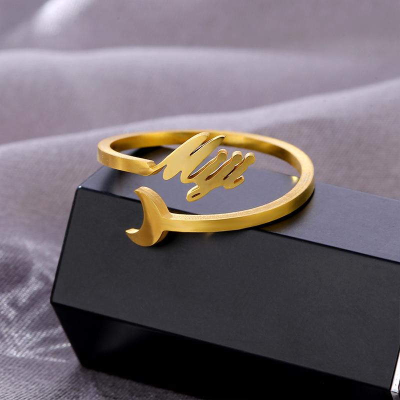 Customized Name Ring Personalized Stainless Steel Nameplate Adjustable Double Opening Love Ring Thanksgiving Gift for Mother