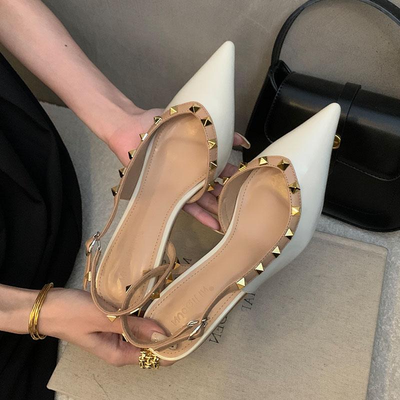 Fashion Shallow Fashion Rivet Elegant Women Low Heel Pumps Shoes Spring Summer Female Buckle Strap Footwear Thin Heels Shoes For Ladies