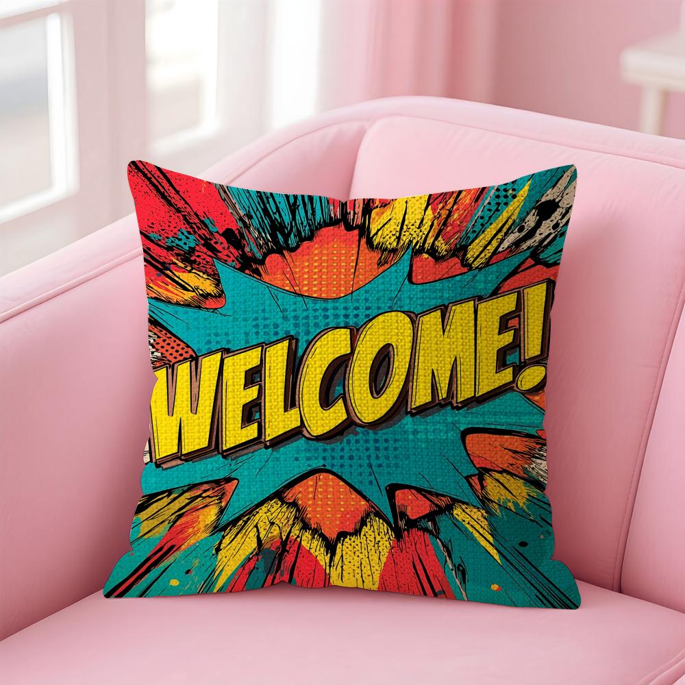 Art Welcome Cushion Cover Natural Linen Pillow Case DoubleSided Print Decorative Sofa Pillowcase Home Decor Gift