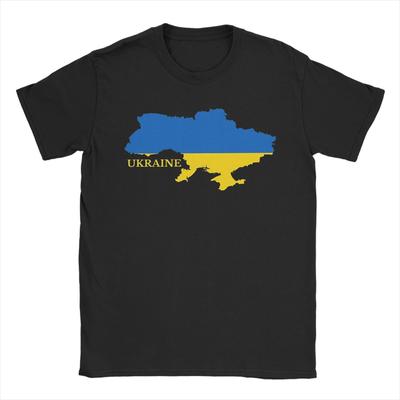 Ukraine Flag Map TShirts Unisex  Creative Pure Cotton Tee Shirt Crew Neck Short Sleeve T Shirts Printed Clothing