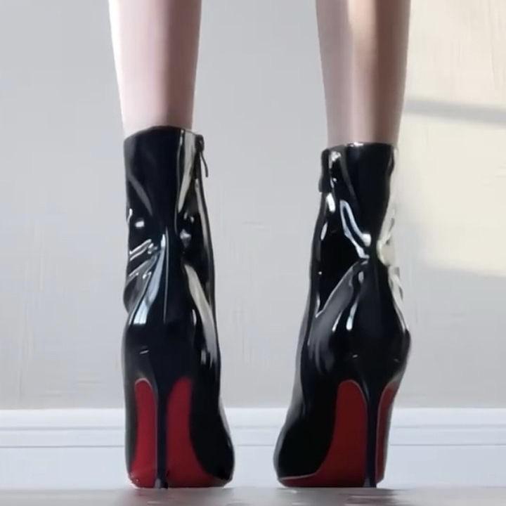 Short boots pointed good-looking red-soled boots versatile royal sister style patent leather thin heels high heels casual thin boots