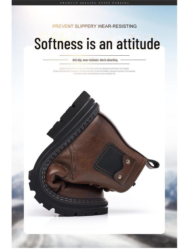 Men's Genuine Leather Velvet-Lined Non-Slip Martin Boots: Warm, Casual, Autumn & Winter Shoes