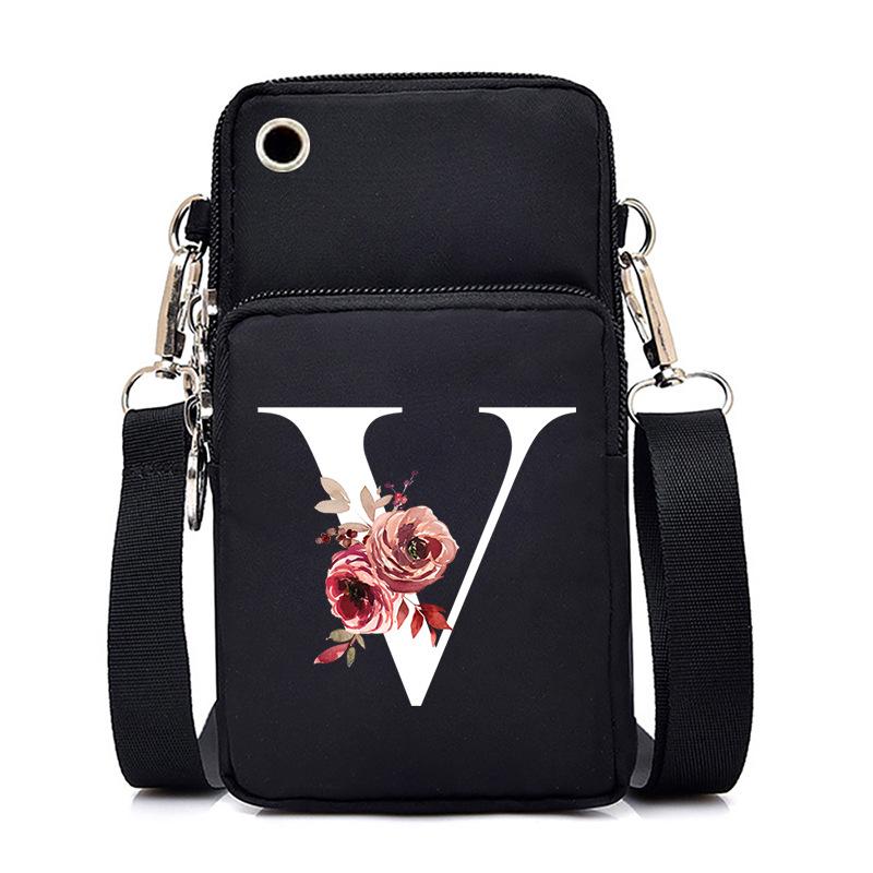 New Letter-printed Black Oblique Span Bag, Mobile Phone Bag, Light To Carry, Vertical Length and Width Change Bag