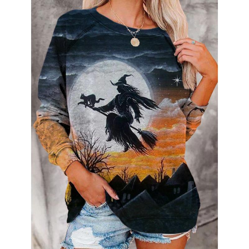 Autumn 3D Halloween Black Cat & Pumpkin Printed Sweatshirts Fashionable Casual Sports Long Sleeved Women's Hooded Sweatshirts