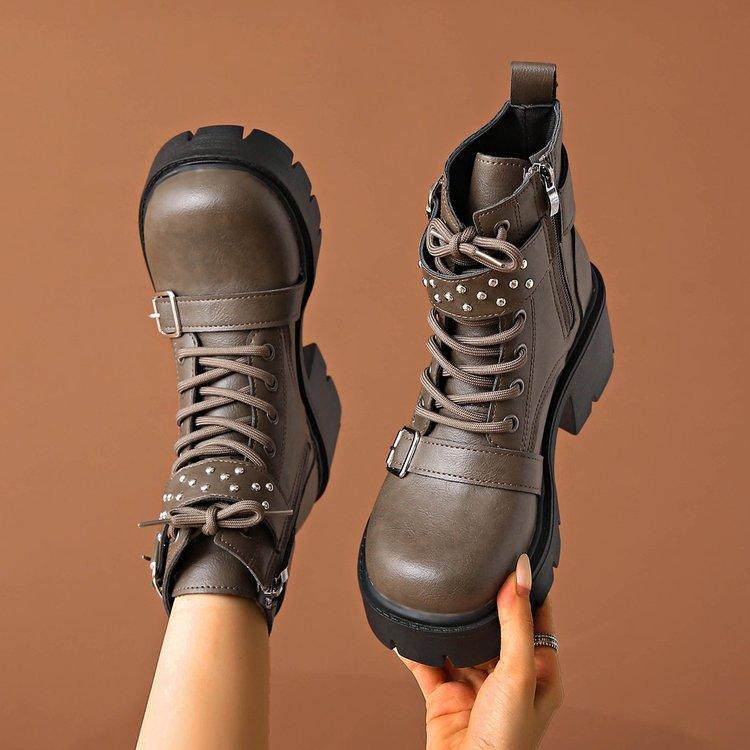 British style rivets thick heel women's lightweight outdoor hiking mountaineering non-slip sports a footsteps casual not tired feet boots