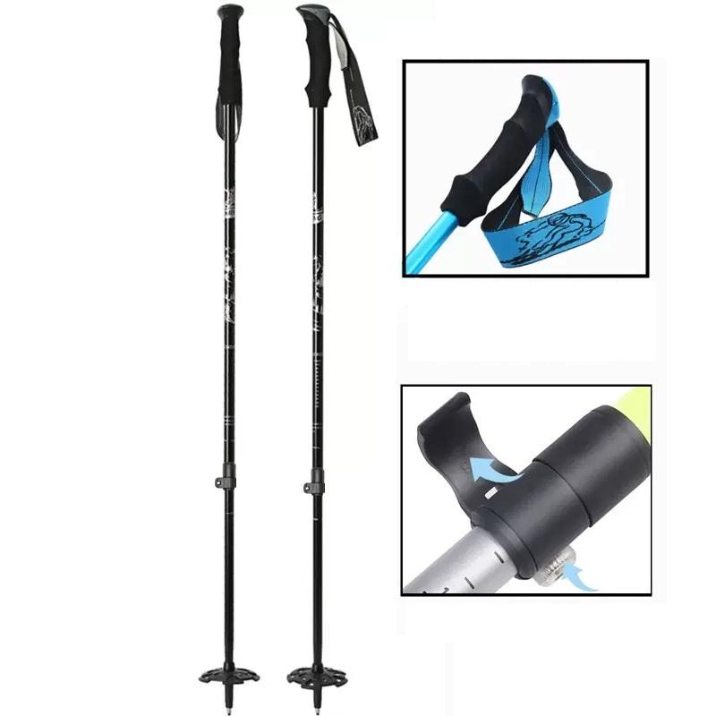 Two-Section Telescopic Aluminum Alloy Ski Poles 78-135cm Adjustable with Wrist Strap