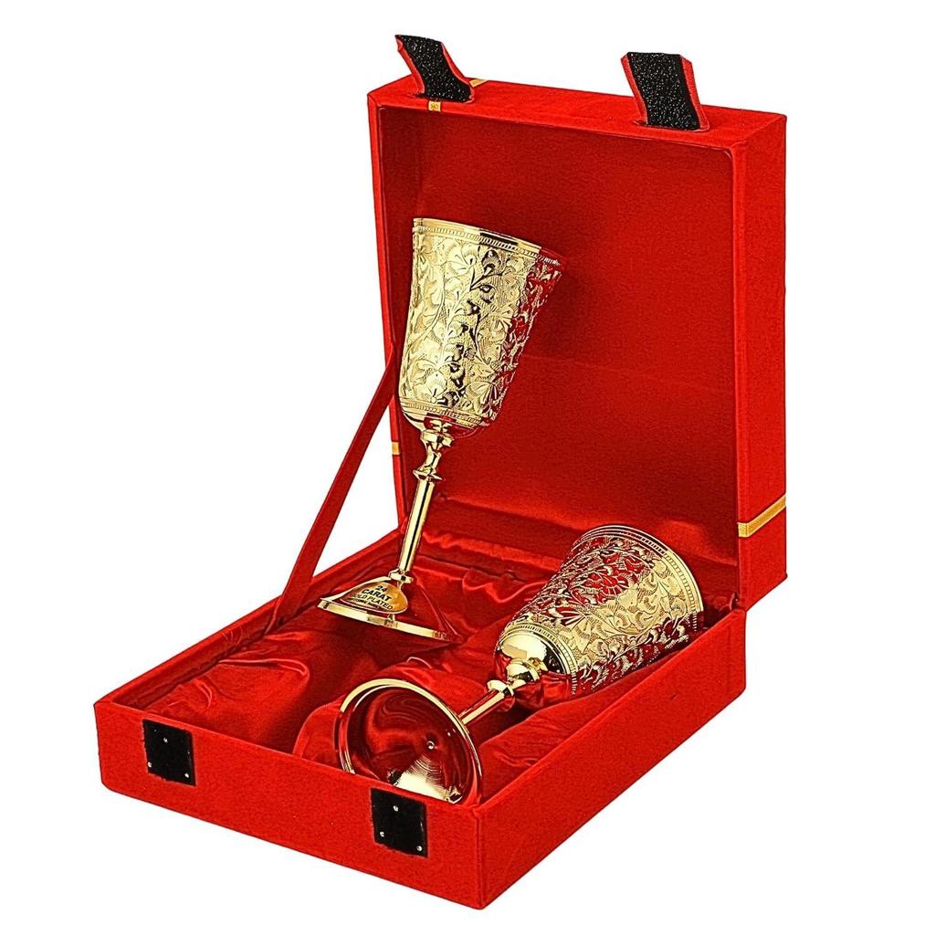 Plated Brass Wine Glasses, Metal Chalice Goblet, Champagne Flutes, Wedding for Couple Marriage, Diwali, Corporate Clients- Set of 2 Tulip Design