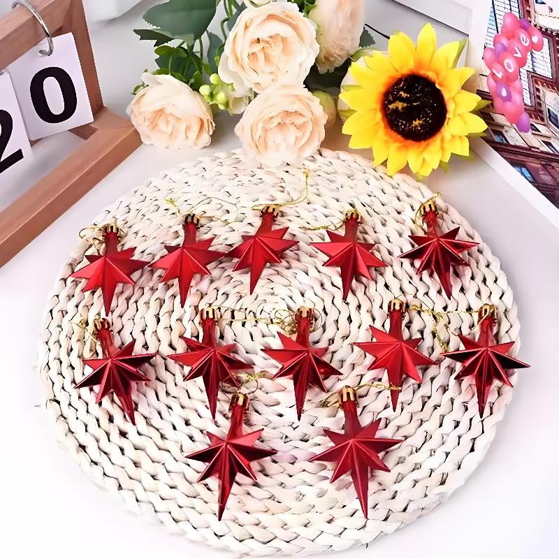 12Pcs Plastic Christmas Hanging Ornaments Glittering Diy Xmas Tree Pendant Star Shaped Party Supplies Festival Decorations