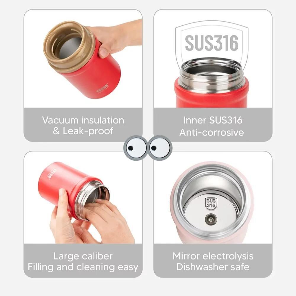 Tyeso 450ml Stainless Steel Thermoses Portable Insulated Water Bottle Thermal Food Jar Vacuum Box for Hot Cold Meals Unisex with Eye Sticker