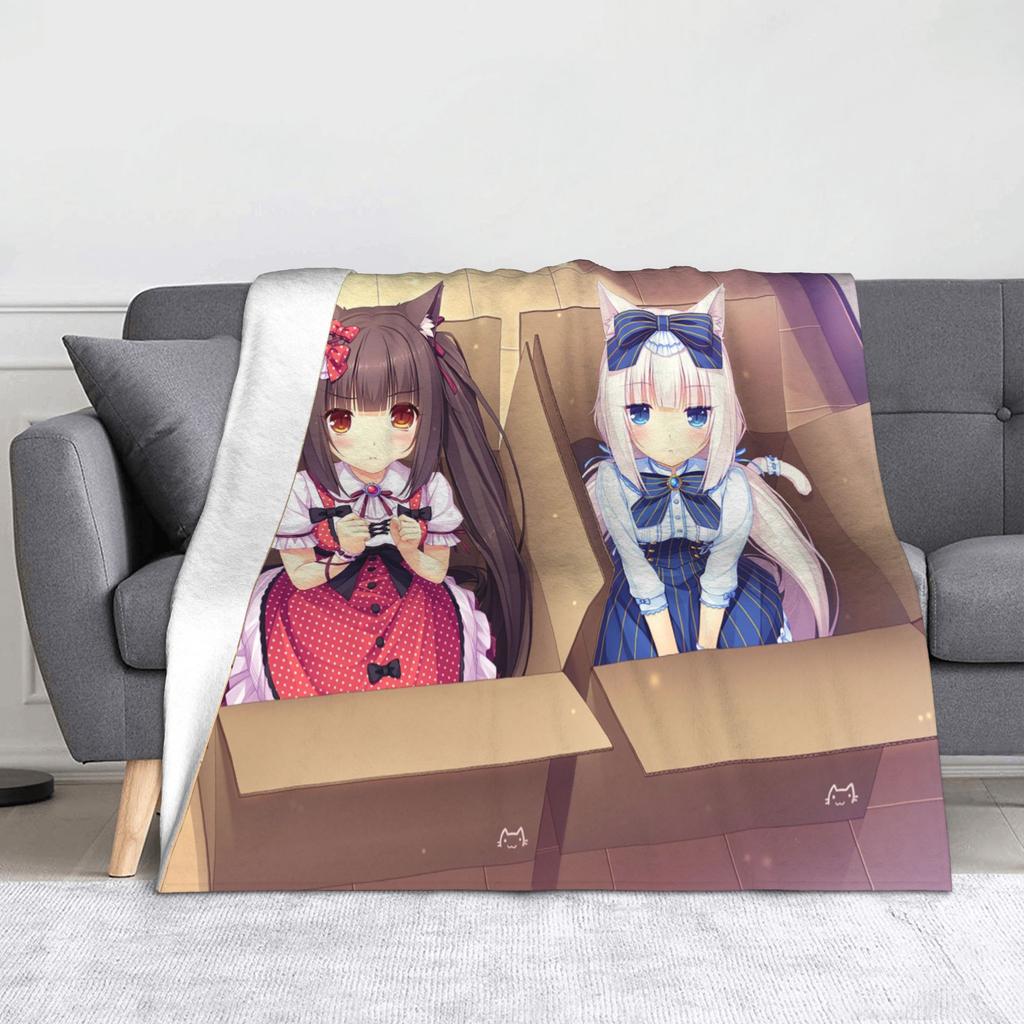 Chocola Vanilla Blanket Flannel Spring Autumn Anime Nekopara Lightweight Thin Throw Blanket for Bedding Couch Bedspread