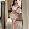 Beautiful Yarn Sexy Pure Desire Wind Small Chest Lace Suspender Shorts Set Small Floral Perspective Two-piece Set
