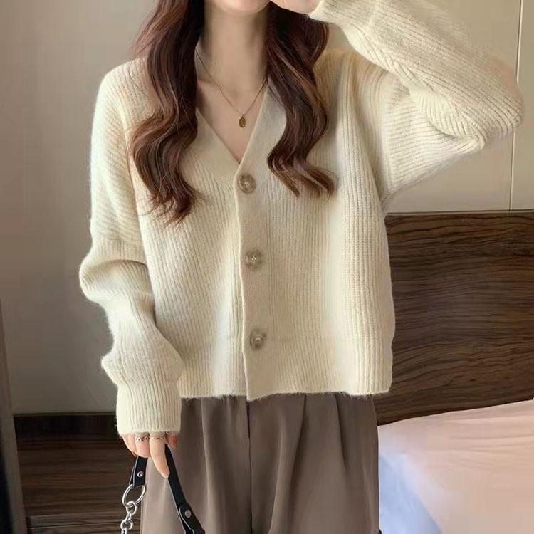 Women's V-Neck Knitted Cardigan - Casual Korean Style with Long Sleeves, 2023 Trendy Fashion for Students