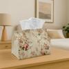 1pc Vintage Floral Art Tissue Box | Decorative Tissue Dispenser with Beige Rose Bouquet, Durable Polyester Fabric for Home, Party, Car, Kitchen, Dinin