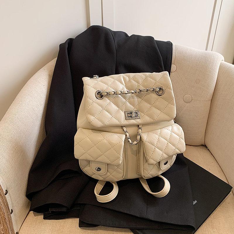 

Rhombus chain backpack female niche design fashion bucket bag casual Korean version schoolbag premium travel backpack