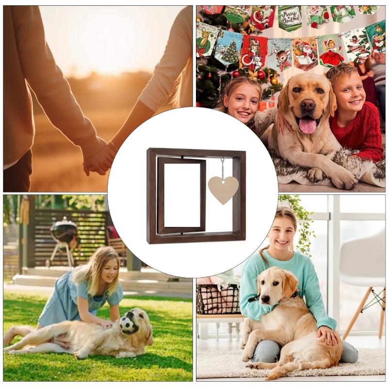 Rotating 4x6'' Photo Frame with Heart Shape Pendant Double Sided Picture Holder for Couple Wedding Engagement Gift