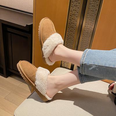 Weiwei Girl 2913-1 Plush Thick-soled Fluffy Slippers Women's Leather Snow Boots One Pedal Outside Cotton Shoes Women