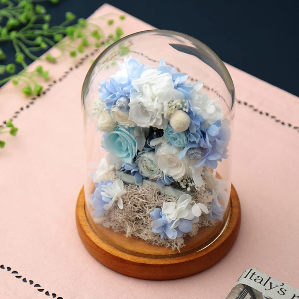 Teatsite Preserved Flowers, Flower Gift, Glass Dome Ferris Wheel (2 Blue Roses)