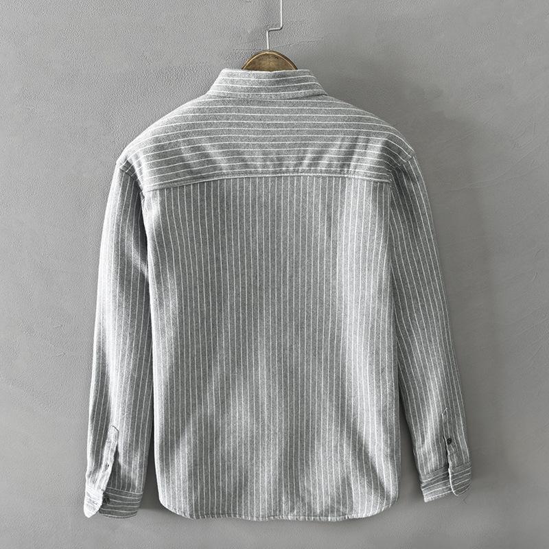 Winter Warm Men Shirt Daily Casual Men Tops Korean Style Striped Fleece Shirt Lapel Collar Brushed Button Up Shirt