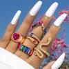 Set Of 5 Golden Rings Retro Punk Vintage Snake Heart Multicolor