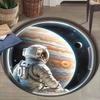 Flannel Printed Astronaut Viewing Jupiter Round Rug Indoor Carpet for Living Room Bedroom Anti Slip Soft Floor Mat Space Theme