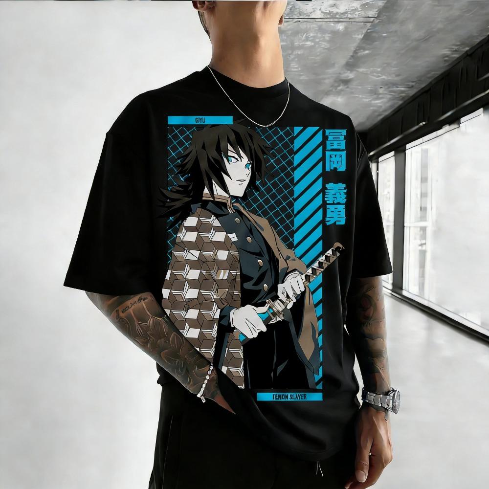 Unisex Pure Cotton T-shirt Demon Slayer Kochou Shinobu Harajuku Anime Print 2026 Summer Plus Size Loose Family Short Sleeved Top