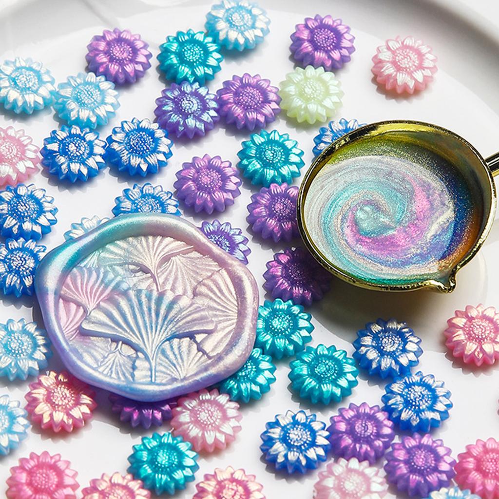 Cute Daisy-shape Letter Stamps Sealing Wax for Invitations, Postcards Aurora-color Beads for DIY Supplies 500g
