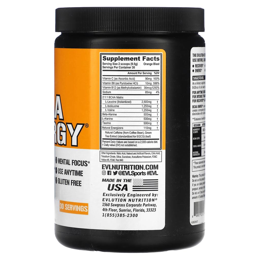 Bcaa Energy, Orange Blast Flavor, 285G(10.1Oz)