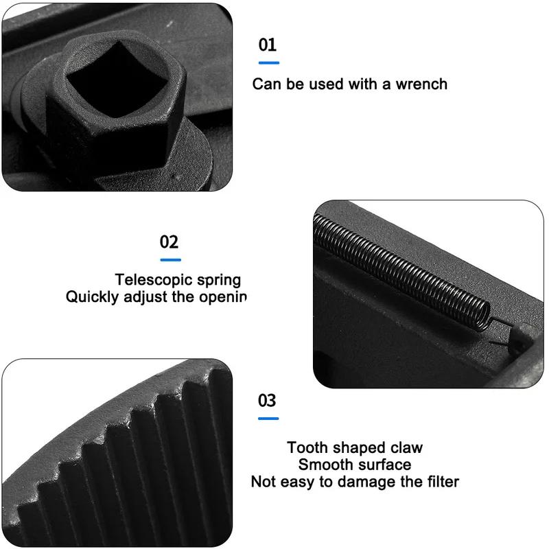 Adjustable Two-Jaws Oil Filter Wrench Filter 60-80mm Filter Wrenches Remover Steel Fuel Cast Two-Claw Disassembly Tools