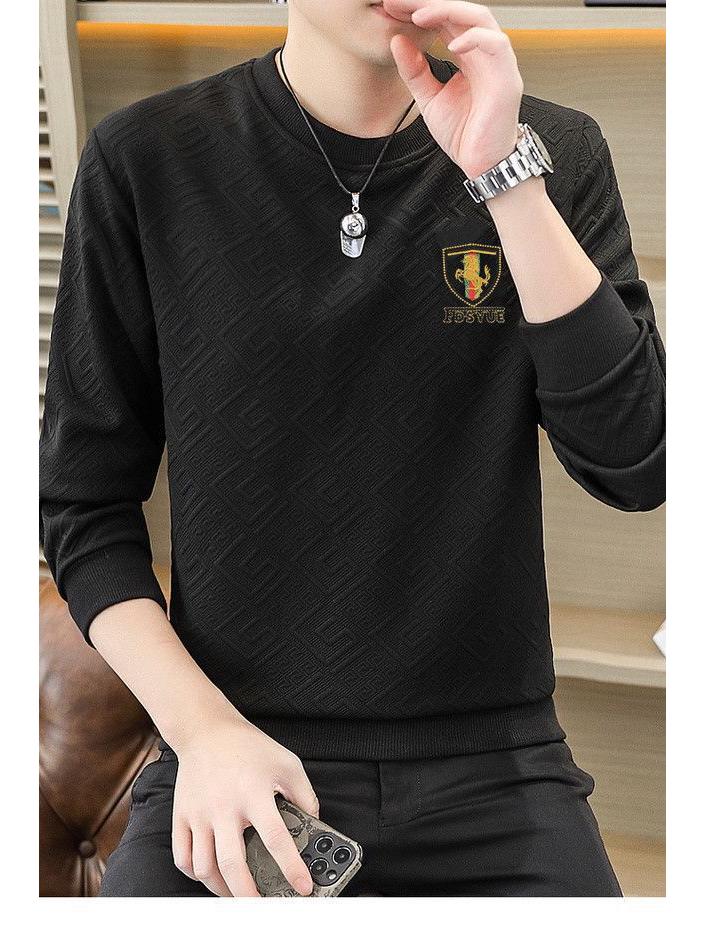 Men's Classic Jacquard Long Sleeve Hoodie – Trendy, Loose, Comfortable, Round Neck