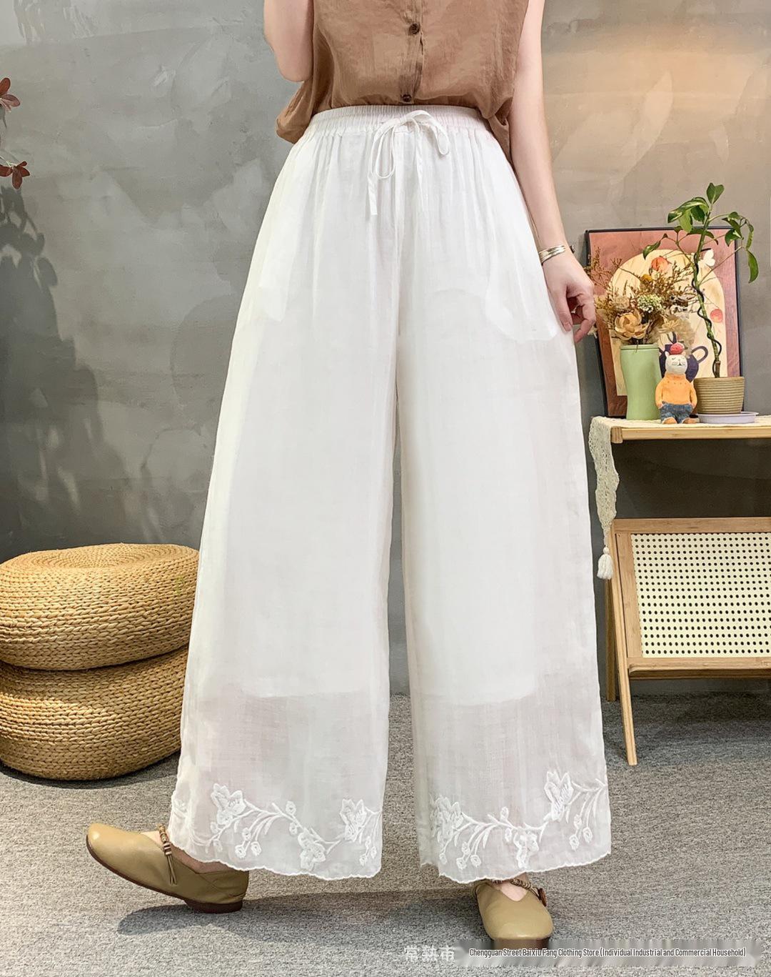 

Spring 2026 Linen Straight-Leg Pants - Simple, Elastic Waist, Solid Color, Versatile, Casual, Long Pants One Size