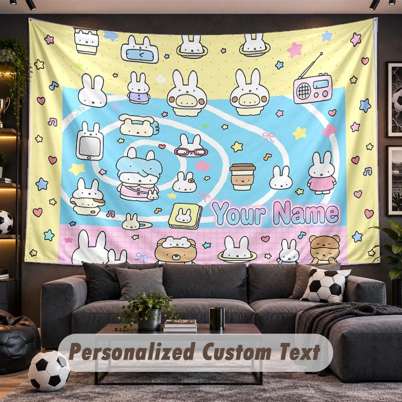 Wall Hanging Tapestry Custom NameMiffy Pattern Personalized Printed Fabric Wall Decor