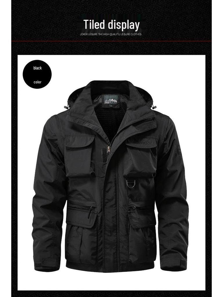 Herren Winddichter Parka mit abnehmbaren Ärmeln: Frühlings-/Herbst-Jacke mit mehreren Taschen, lockerer Schnitt, Übergröße, Freizeit-Arbeitskleidung
