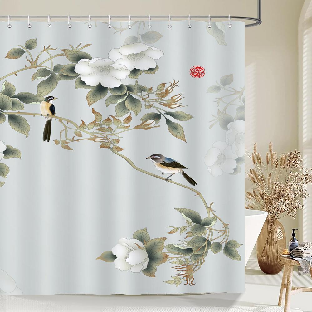 Chiński styl tuszu krajobrazowy zasłona prysznicowa malowniczy wzór Wodoodporna tkanina zasłona łazienkowa zmywalna Zasłony łazienkowe Wielorozmiarowe